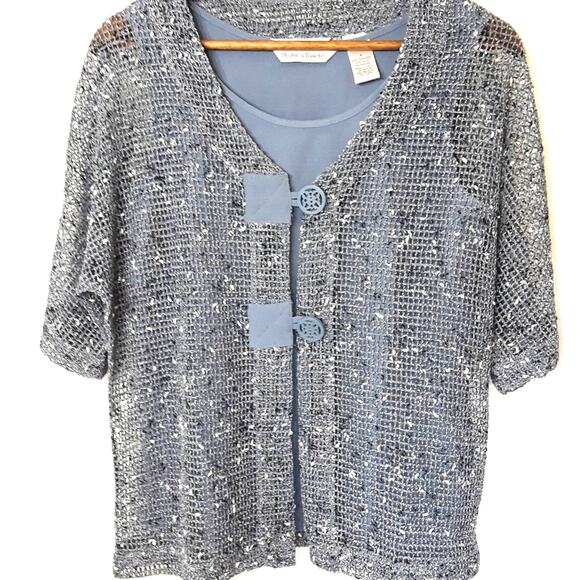 Draper's & Damon's Womens Size S Blue Beachy Fishnet Fairy Cardigan 2 Piece Set - Picture 3 of 12